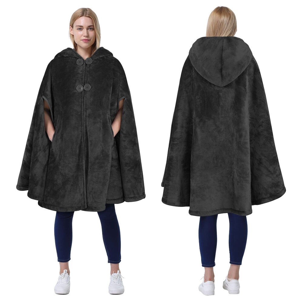 7701 Poncho Cape, Oversized Sherpa Fleece Cloak Coat, Snuggly Hooded